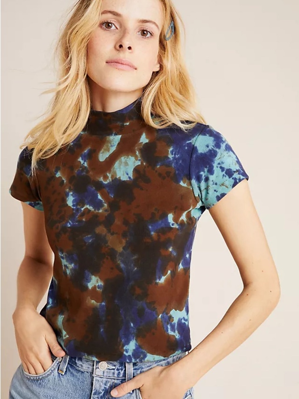 Agolde Brown & Blue Tie-Dye Mock Neck Tee